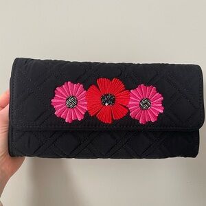 Vera Bradley Black Clutch with Pink and Red Floral Design